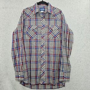 Vintage Wrangler Western Plaid Shirt Men's L Tall‎ Pearl Snap